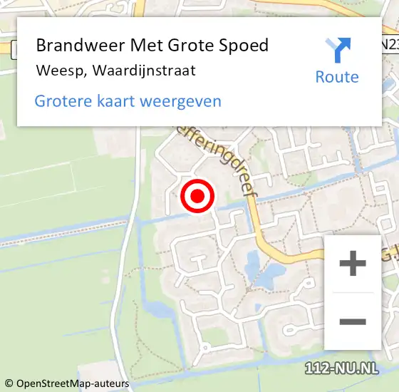 Locatie op kaart van de 112 melding: Brandweer Met Grote Spoed Naar Weesp, Waardijnstraat op 6 augustus 2014 11:59