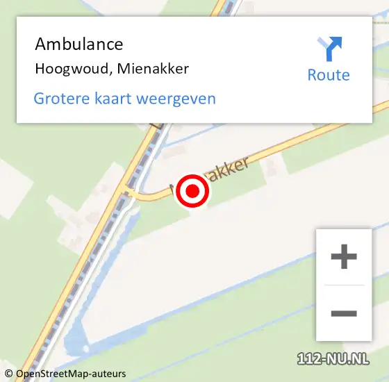 Locatie op kaart van de 112 melding: Ambulance Hoogwoud, Mienakker op 27 november 2022 03:36
