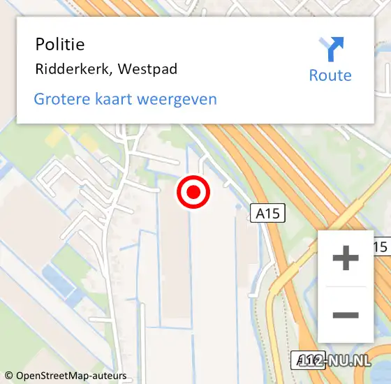 Locatie op kaart van de 112 melding: Politie Ridderkerk, Westpad op 27 november 2022 03:40