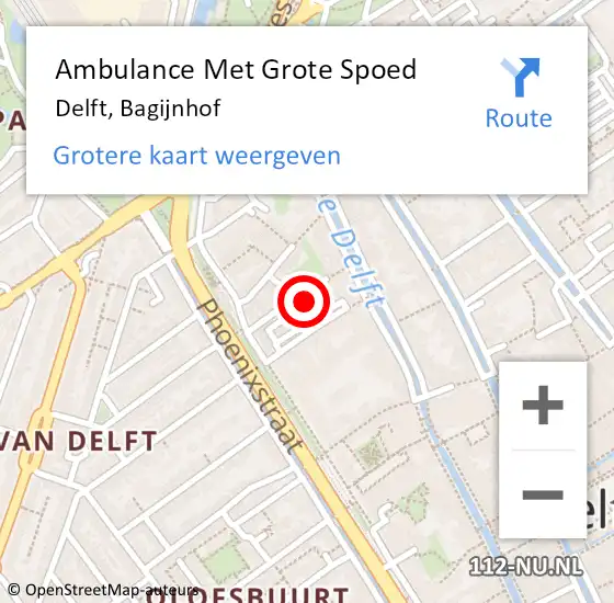 Locatie op kaart van de 112 melding: Ambulance Met Grote Spoed Naar Delft, Bagijnhof op 27 november 2022 04:17