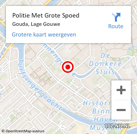 Locatie op kaart van de 112 melding: Politie Met Grote Spoed Naar Gouda, Lage Gouwe op 27 november 2022 04:27