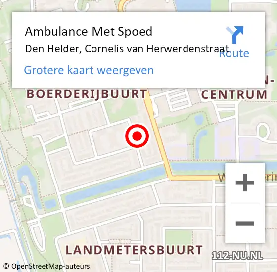 Locatie op kaart van de 112 melding: Ambulance Met Spoed Naar Den Helder, Cornelis van Herwerdenstraat op 27 november 2022 04:40