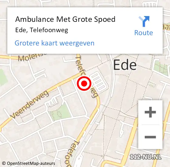 Locatie op kaart van de 112 melding: Ambulance Met Grote Spoed Naar Ede, Telefoonweg op 27 november 2022 04:51