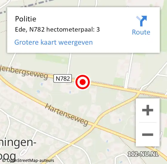 Locatie op kaart van de 112 melding: Politie Ede, N782 hectometerpaal: 3 op 27 november 2022 04:56