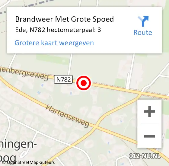 Locatie op kaart van de 112 melding: Brandweer Met Grote Spoed Naar Ede, N782 hectometerpaal: 3 op 27 november 2022 04:56