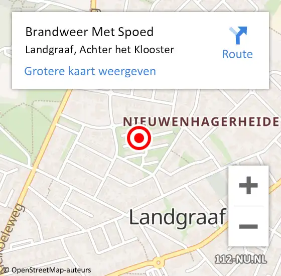 Locatie op kaart van de 112 melding: Brandweer Met Spoed Naar Landgraaf, Achter het Klooster op 27 november 2022 05:56