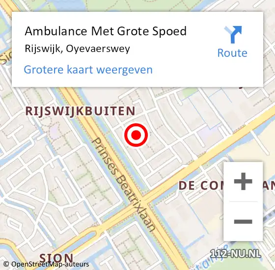 Locatie op kaart van de 112 melding: Ambulance Met Grote Spoed Naar Rijswijk, Oyevaerswey op 27 november 2022 06:08