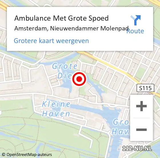 Locatie op kaart van de 112 melding: Ambulance Met Grote Spoed Naar Amsterdam, Nieuwendammer Molenpad op 27 november 2022 06:21
