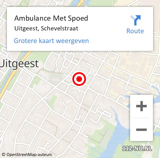 Locatie op kaart van de 112 melding: Ambulance Met Spoed Naar Uitgeest, Schevelstraat op 27 november 2022 06:53