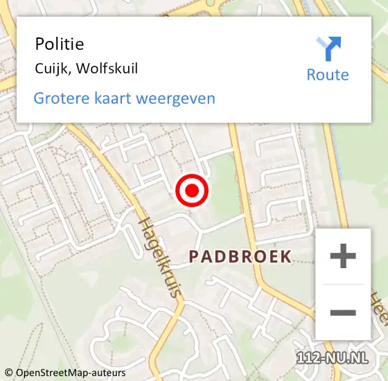 Locatie op kaart van de 112 melding: Politie Cuijk, Wolfskuil op 27 november 2022 07:27