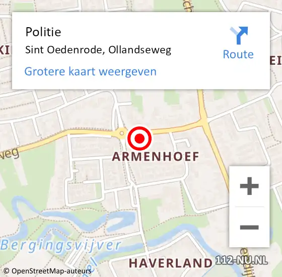 Locatie op kaart van de 112 melding: Politie Sint Oedenrode, Ollandseweg op 27 november 2022 08:07