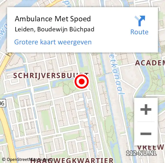 Locatie op kaart van de 112 melding: Ambulance Met Spoed Naar Leiden, Boudewijn Büchpad op 27 november 2022 08:07