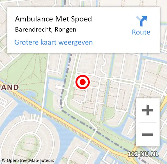 Locatie op kaart van de 112 melding: Ambulance Met Spoed Naar Barendrecht, Rongen op 27 november 2022 09:17