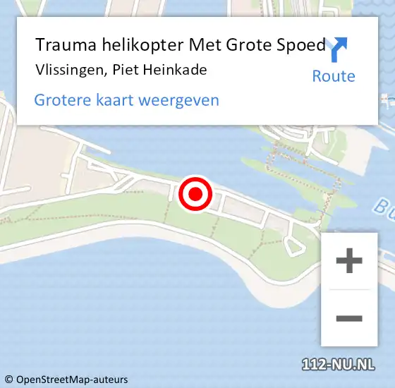 Locatie op kaart van de 112 melding: Trauma helikopter Met Grote Spoed Naar Vlissingen, Piet Heinkade op 27 november 2022 09:45