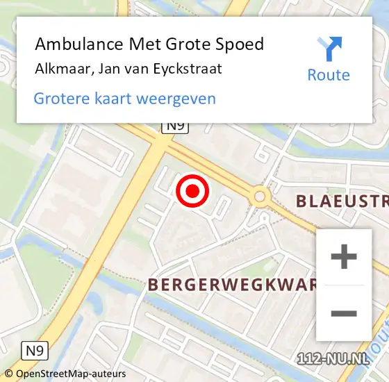 Locatie op kaart van de 112 melding: Ambulance Met Grote Spoed Naar Alkmaar, Jan van Eyckstraat op 27 november 2022 10:41