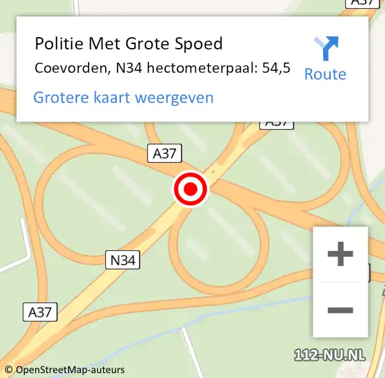 Locatie op kaart van de 112 melding: Politie Met Grote Spoed Naar Coevorden, N34 hectometerpaal: 54,5 op 27 november 2022 10:48