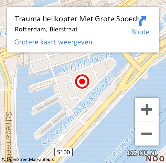 Locatie op kaart van de 112 melding: Trauma helikopter Met Grote Spoed Naar Rotterdam, Bierstraat op 27 november 2022 11:05