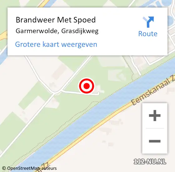 Locatie op kaart van de 112 melding: Brandweer Met Spoed Naar Garmerwolde, Grasdijkweg op 27 november 2022 11:23