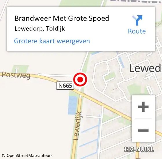 Locatie op kaart van de 112 melding: Brandweer Met Grote Spoed Naar Lewedorp, Toldijk op 27 november 2022 11:52