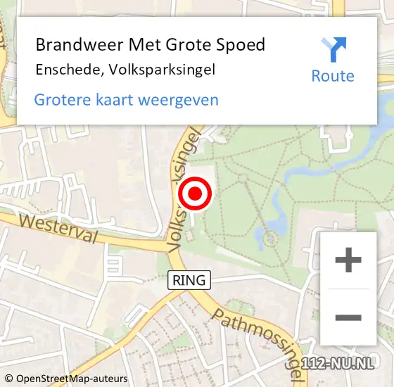 Locatie op kaart van de 112 melding: Brandweer Met Grote Spoed Naar Enschede, Volksparksingel op 27 november 2022 11:57