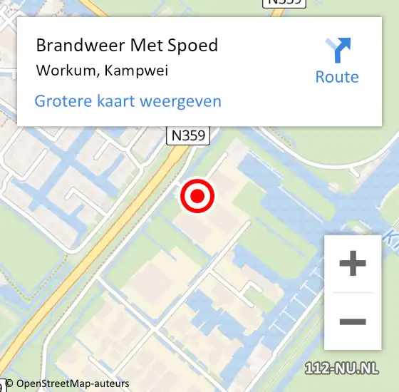 Locatie op kaart van de 112 melding: Brandweer Met Spoed Naar Workum, Kampwei op 6 augustus 2014 12:26