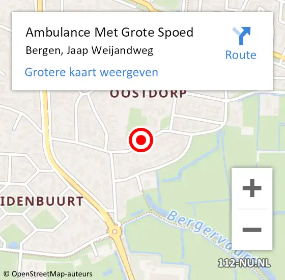 Locatie op kaart van de 112 melding: Ambulance Met Grote Spoed Naar Bergen, Jaap Weijandweg op 27 november 2022 12:41