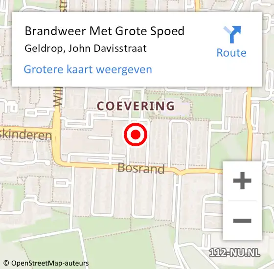 Locatie op kaart van de 112 melding: Brandweer Met Grote Spoed Naar Geldrop, John Davisstraat op 27 november 2022 13:04