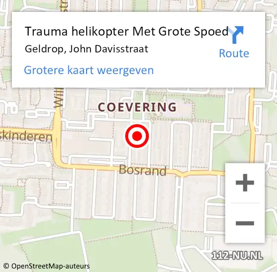 Locatie op kaart van de 112 melding: Trauma helikopter Met Grote Spoed Naar Geldrop, John Davisstraat op 27 november 2022 13:05