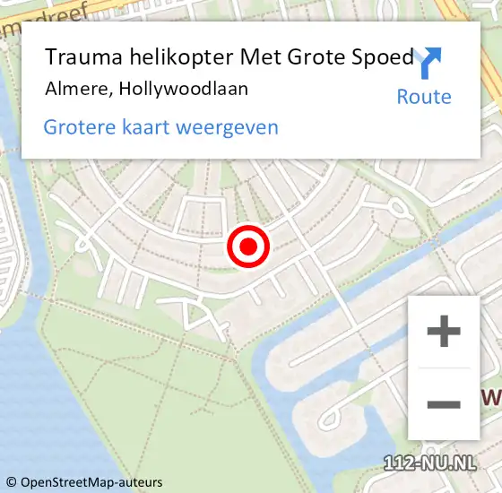 Locatie op kaart van de 112 melding: Trauma helikopter Met Grote Spoed Naar Almere, Hollywoodlaan op 27 november 2022 13:14