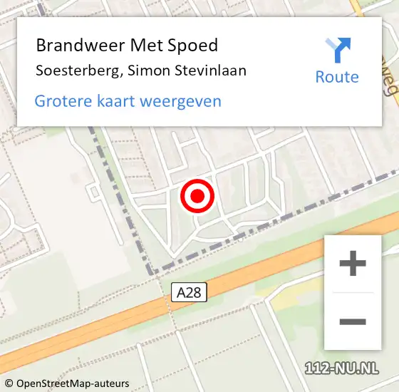 Locatie op kaart van de 112 melding: Brandweer Met Spoed Naar Soesterberg, Simon Stevinlaan op 27 november 2022 13:26