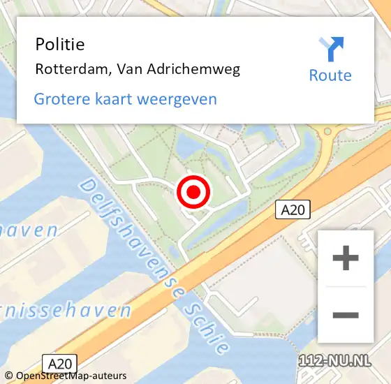 Locatie op kaart van de 112 melding: Politie Rotterdam, Van Adrichemweg op 27 november 2022 13:42