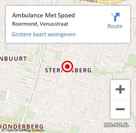 Locatie op kaart van de 112 melding: Ambulance Met Spoed Naar Roermond, Venusstraat op 27 november 2022 13:49