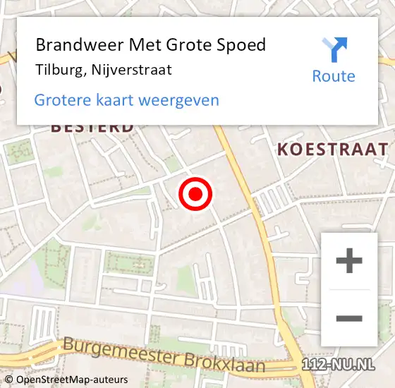 Locatie op kaart van de 112 melding: Brandweer Met Grote Spoed Naar Tilburg, Nijverstraat op 27 november 2022 13:57