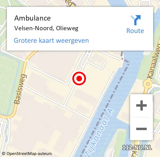 Locatie op kaart van de 112 melding: Ambulance Velsen-Noord, Olieweg op 27 november 2022 13:57