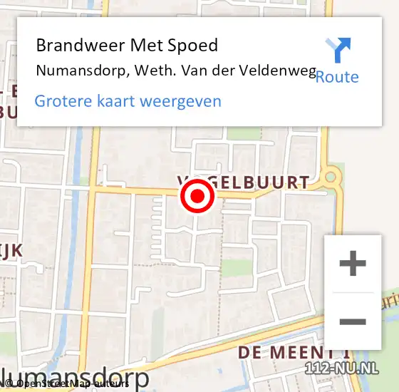 Locatie op kaart van de 112 melding: Brandweer Met Spoed Naar Numansdorp, Weth. Van der Veldenweg op 27 november 2022 14:13