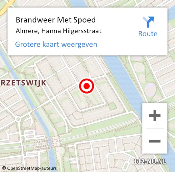 Locatie op kaart van de 112 melding: Brandweer Met Spoed Naar Almere, Hanna Hilgersstraat op 27 november 2022 14:36