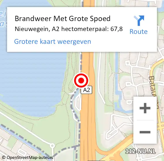 Locatie op kaart van de 112 melding: Brandweer Met Grote Spoed Naar Nieuwegein, A2 hectometerpaal: 67,8 op 27 november 2022 15:28