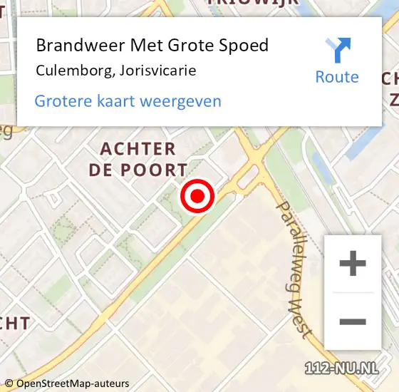 Locatie op kaart van de 112 melding: Brandweer Met Grote Spoed Naar Culemborg, Jorisvicarie op 27 november 2022 15:34