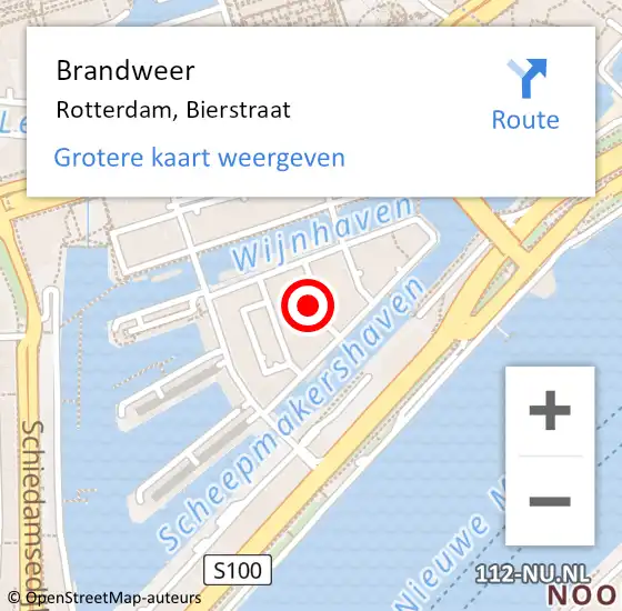 Locatie op kaart van de 112 melding: Brandweer Rotterdam, Bierstraat op 27 november 2022 15:46
