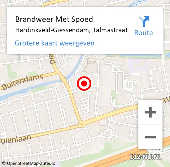 Locatie op kaart van de 112 melding: Brandweer Met Spoed Naar Hardinxveld-Giessendam, Talmastraat op 27 november 2022 16:42