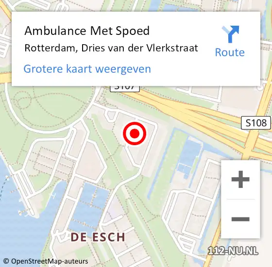Locatie op kaart van de 112 melding: Ambulance Met Spoed Naar Rotterdam, Dries van der Vlerkstraat op 27 november 2022 16:45