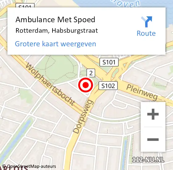 Locatie op kaart van de 112 melding: Ambulance Met Spoed Naar Rotterdam, Habsburgstraat op 27 november 2022 16:45
