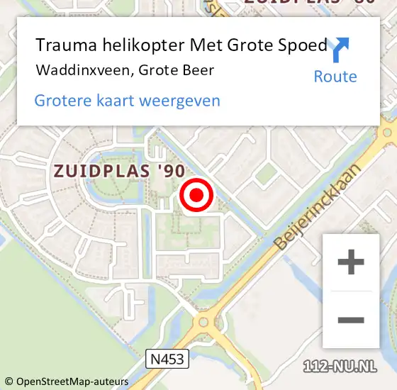 Locatie op kaart van de 112 melding: Trauma helikopter Met Grote Spoed Naar Waddinxveen, Grote Beer op 27 november 2022 16:59