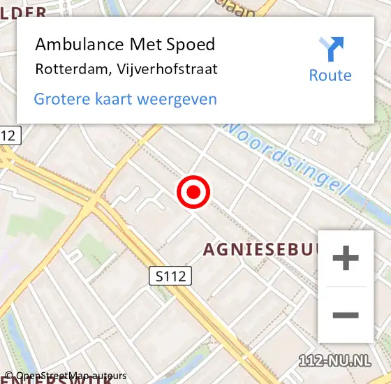 Locatie op kaart van de 112 melding: Ambulance Met Spoed Naar Rotterdam, Vijverhofstraat op 27 november 2022 17:04