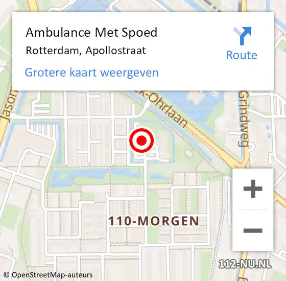Locatie op kaart van de 112 melding: Ambulance Met Spoed Naar Rotterdam, Apollostraat op 27 november 2022 17:11