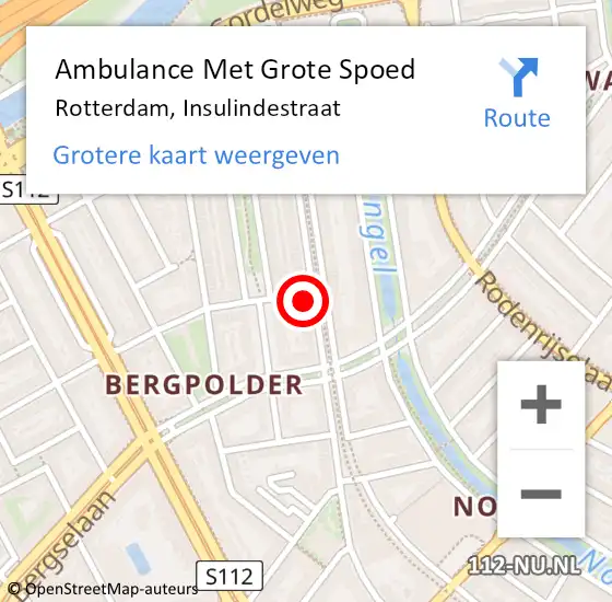 Locatie op kaart van de 112 melding: Ambulance Met Grote Spoed Naar Rotterdam, Insulindestraat op 27 november 2022 17:20
