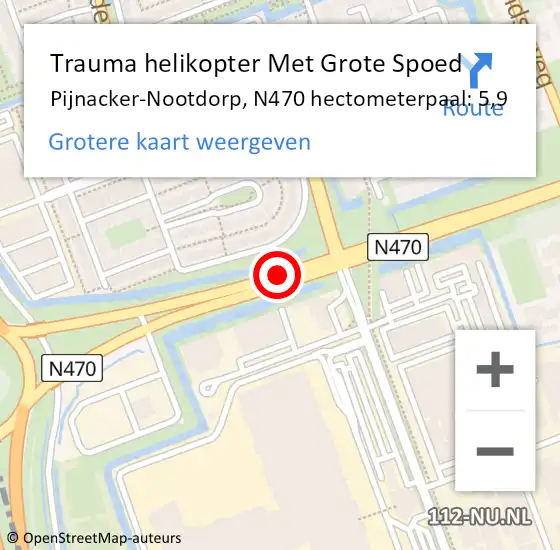 Locatie op kaart van de 112 melding: Trauma helikopter Met Grote Spoed Naar Pijnacker-Nootdorp, N470 hectometerpaal: 5,9 op 27 november 2022 17:27