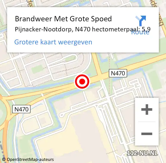 Locatie op kaart van de 112 melding: Brandweer Met Grote Spoed Naar Pijnacker-Nootdorp, N470 hectometerpaal: 5,9 op 27 november 2022 17:27