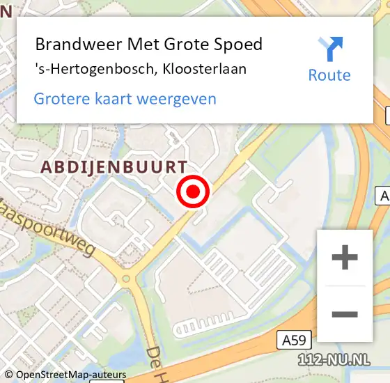 Locatie op kaart van de 112 melding: Brandweer Met Grote Spoed Naar 's-Hertogenbosch, Kloosterlaan op 27 november 2022 17:31