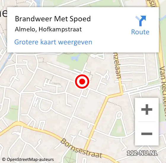 Locatie op kaart van de 112 melding: Brandweer Met Spoed Naar Almelo, Hofkampstraat op 27 november 2022 17:44